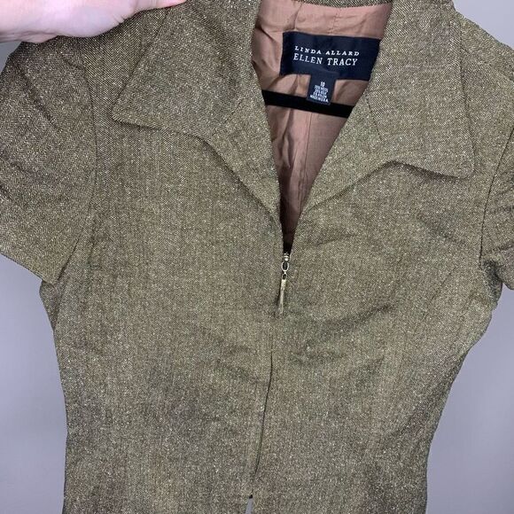 Linda Allard Ellen Tracy Wool Silk Mix Zipper Short Sleeve Blazer Jacket Size 10 - Picture 2 of 5